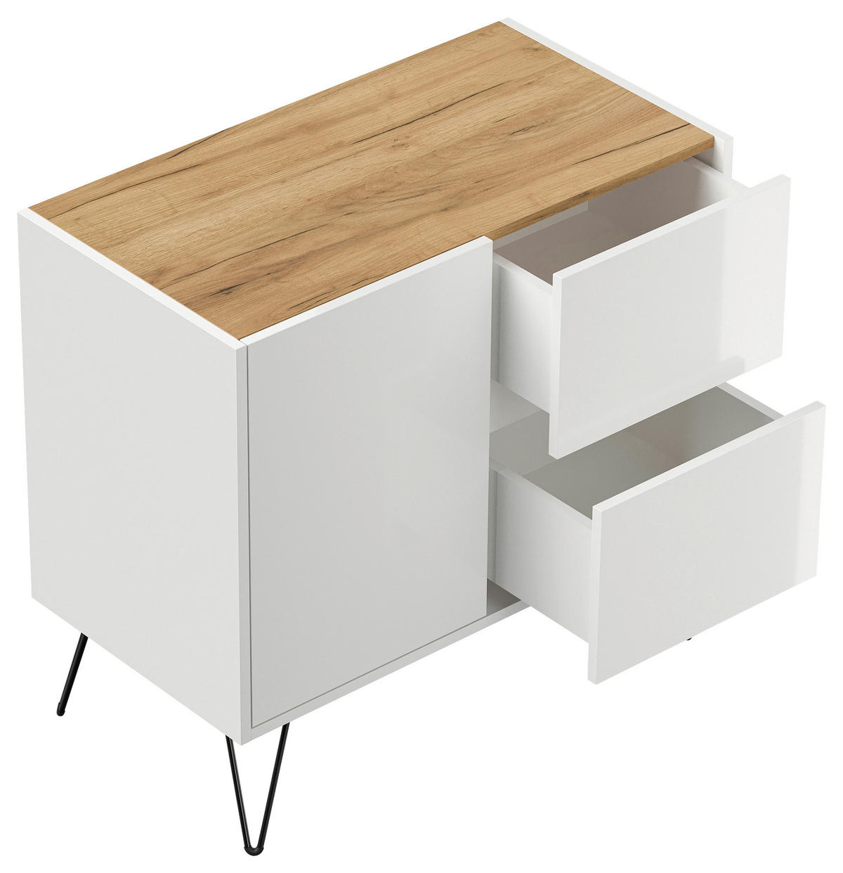 SIDEBOARD Posseik Industrial 79/75,8/42 cm 2 Schublade(n)  - Weiß Hochglanz/Eichefarben, Design, Holzwerkstoff/Metall (79/75,8/42cm) - P & B