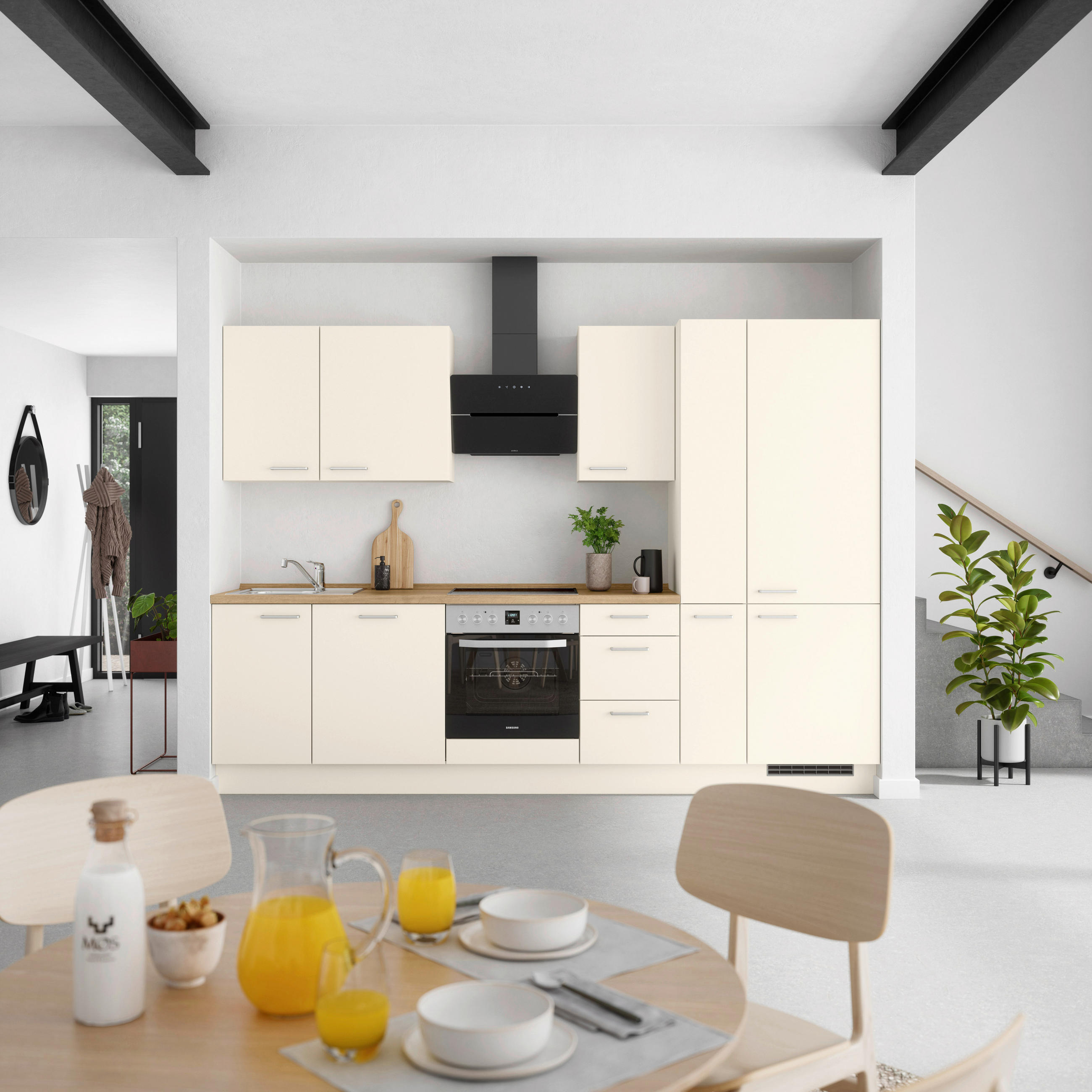 KÜCHENBLOCK 300 cm   in Eichefarben, Magnolie  - Edelstahlfarben/Eichefarben, MODERN, Holzwerkstoff/Metall (300cm) - Nobilia