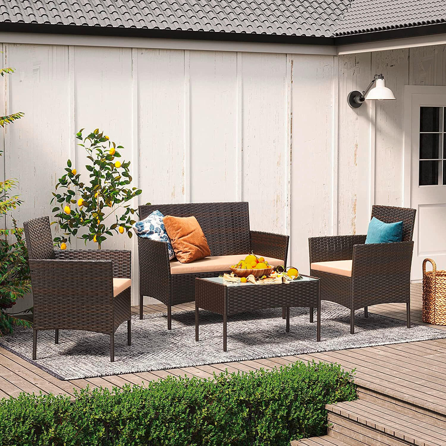 GARTENSET Flachgewebe Stahl  - Dunkelbraun/Beige, MODERN, Glas/Kunststoff - Modante