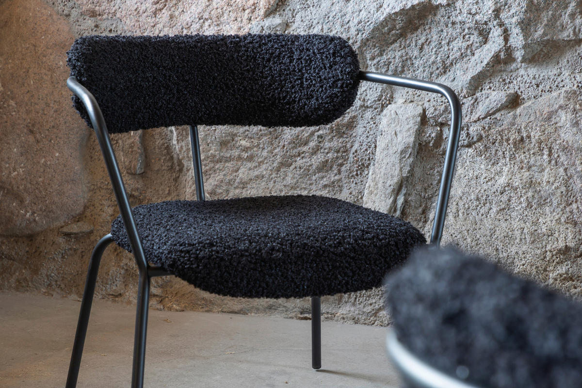 SESSEL in Teddystoff Schwarz  - Schwarz, Design, Textil/Metall (68/69/67cm) - Livetastic