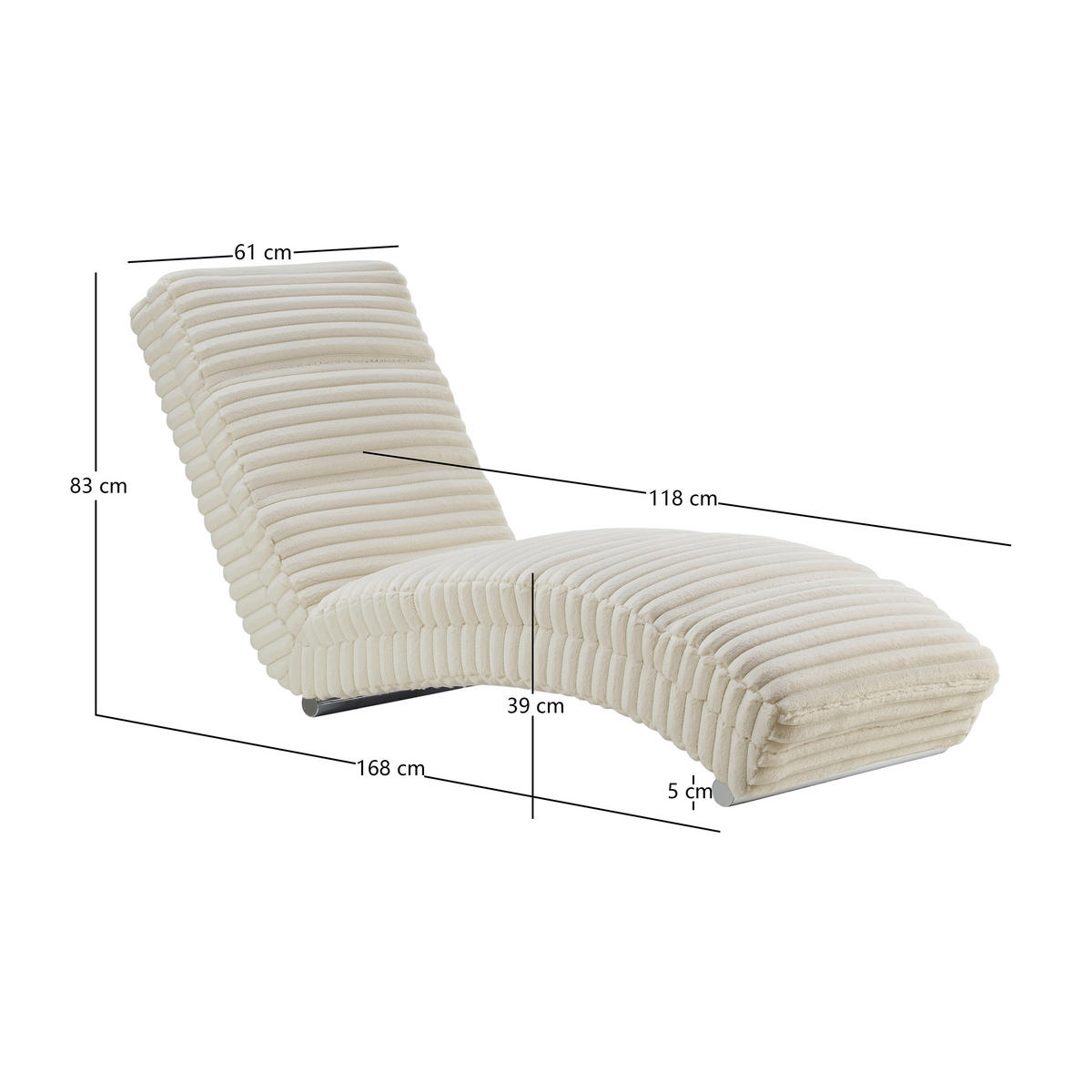 RELAXLIEGE in Cord, Plüsch Beige  - Chromfarben/Beige, MODERN, Textil/Metall (170/82/60cm) - Livetastic