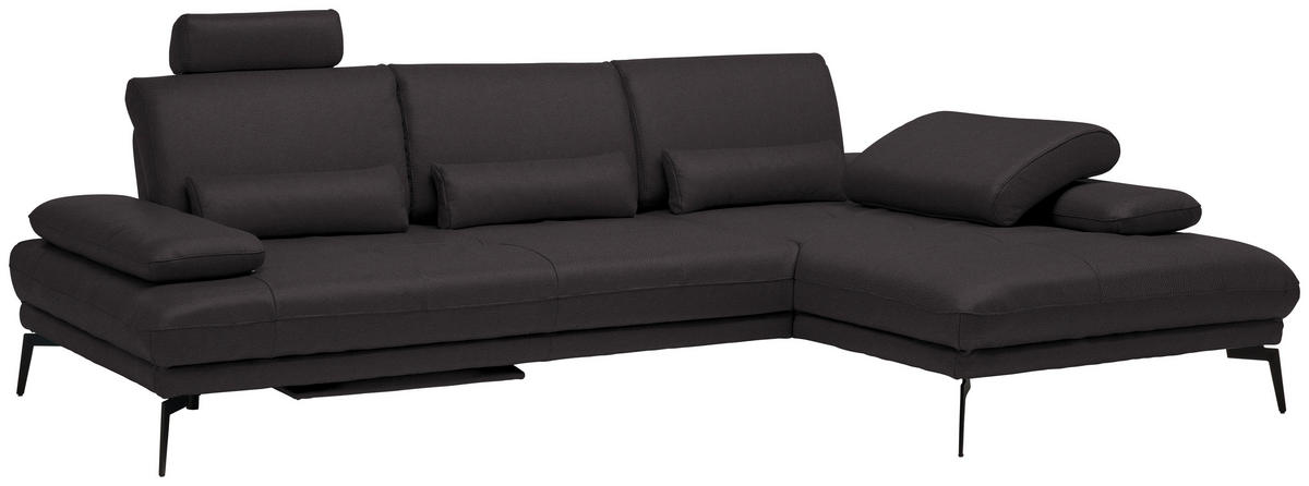 ECKSOFA Dunkelbraun Echtleder  - Dunkelbraun/Schwarz, Design, Leder/Metall (273/187cm) - Celina Home