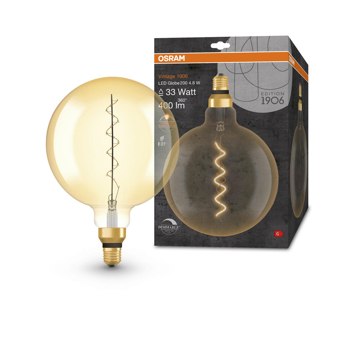 LED-LEUCHTMITTEL   E27 4,8 W 400 lm  - Goldfarben, Basics, Glas (20cm) - Osram