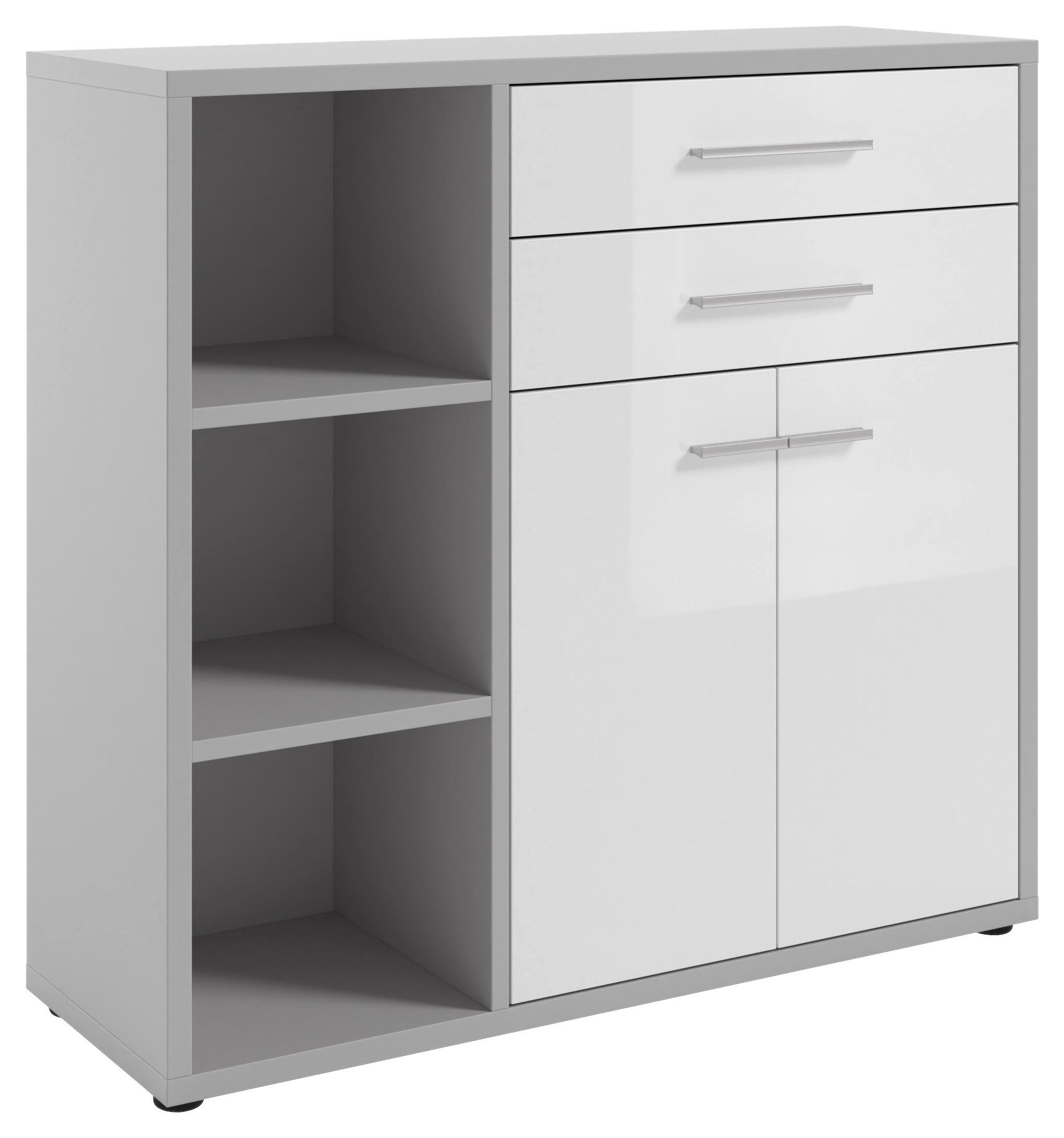 KOMMODE Texas, 116,5/110/40 cm, 2 Schublade(n)  - Hellgrau/Alufarben, MODERN, Glas/Holzwerkstoff (116,5/110/40cm) - Novel