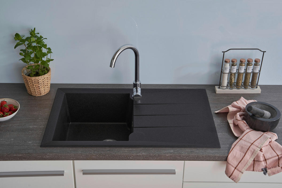 SPÜLE 1712ALINEO81X50S  - Schwarz, Trend, Stein (81/21/50cm) - Respekta
