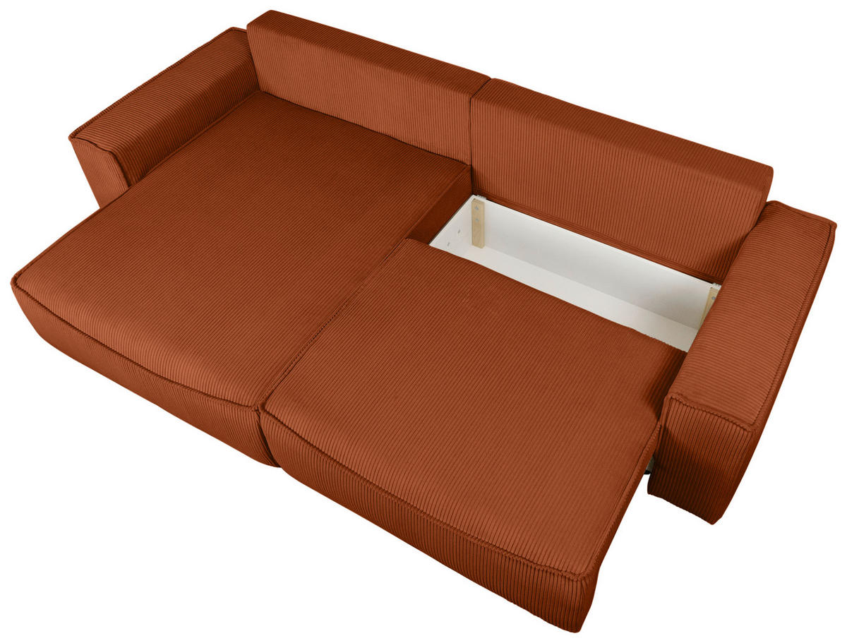 ECKSOFA Rostfarben Cord  - Rostfarben/Schwarz, KONVENTIONELL, Kunststoff/Textil (148/265cm) - Carryhome