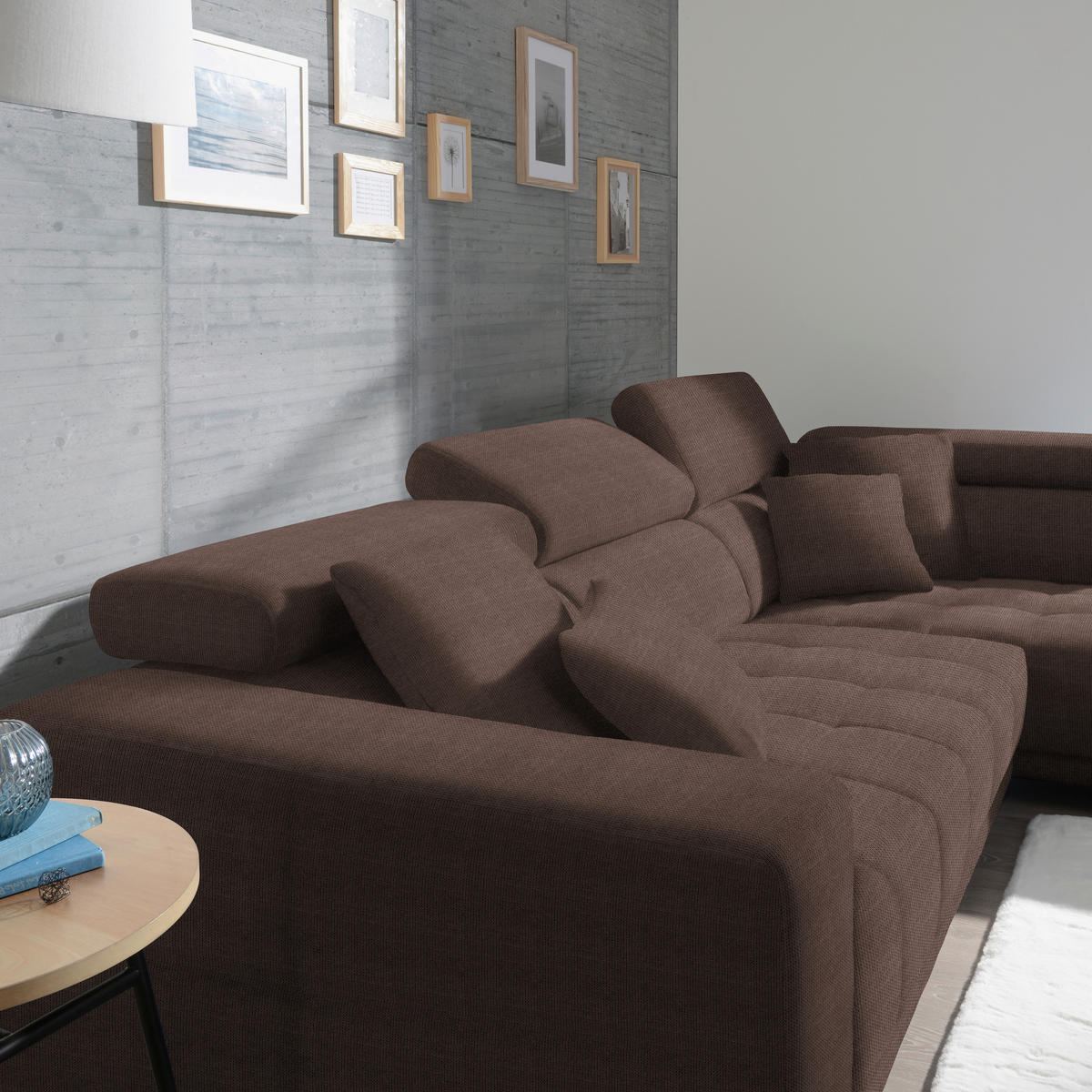ECKSOFA in Mikrofaser Braun  - Chromfarben/Braun, Design, Textil/Metall (301/207cm) - Xora