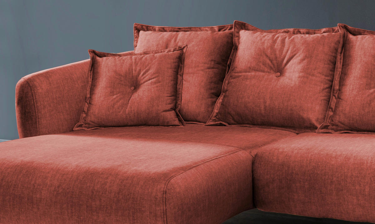 ECKSOFA in Velours Koralle  - Koralle/Schwarz, Modern, Holz/Textil (162/277cm) - Livetastic