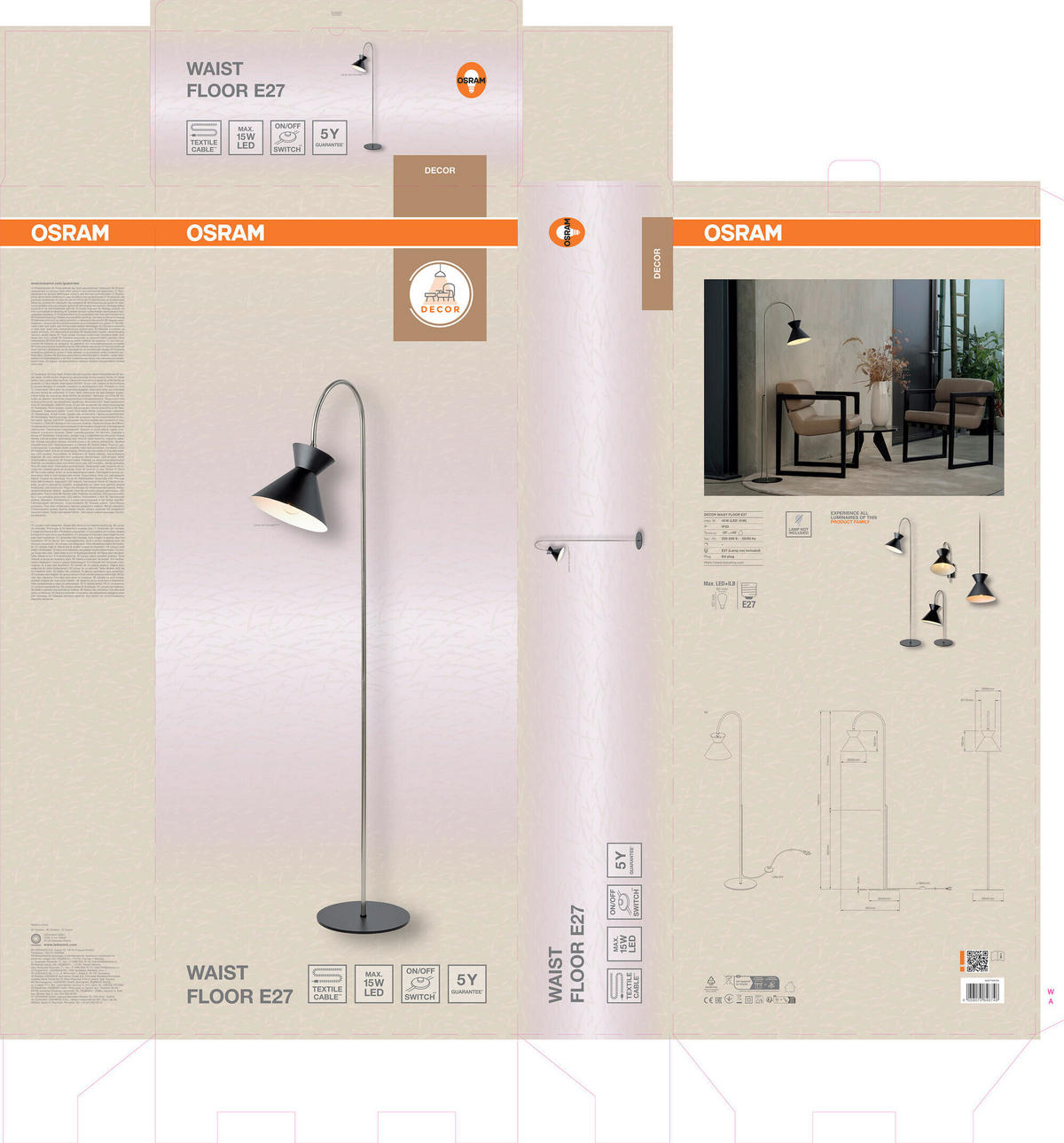 STEHLEUCHTE 24/45/140 cm    - Schwarz, Basics, Metall (24/45/140cm) - Osram