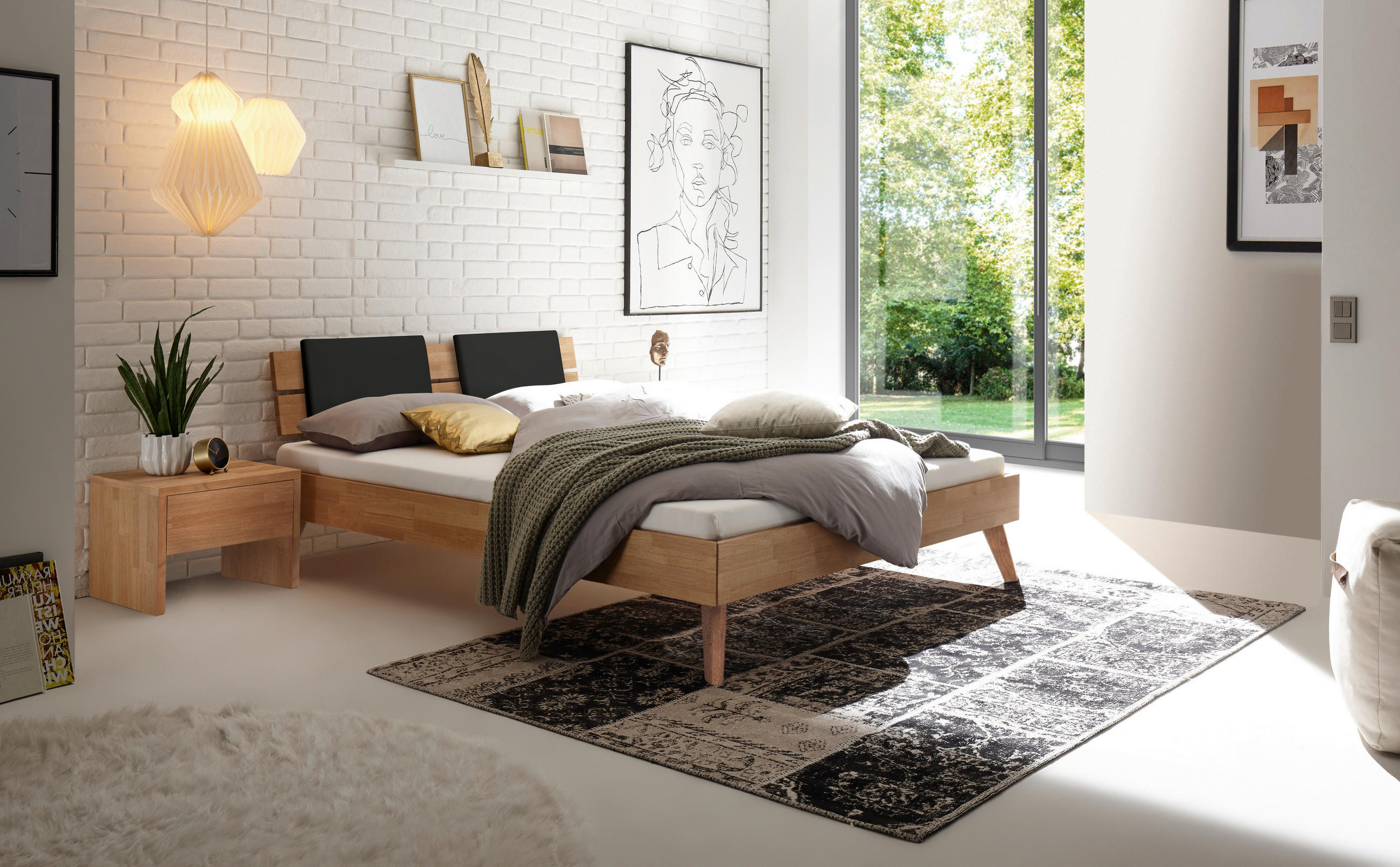 BETT 200/200 cm  in Eiche Bianco  - Eiche Bianco/Eichefarben, Design, Holz (200/200cm) - Hasena