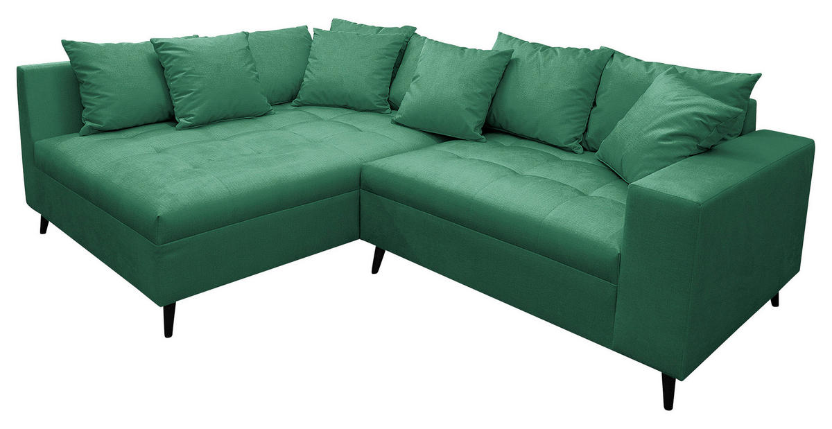 Ecksofa inkl. Hocker in Mikrofaser Grün  - Schwarz/Grün, Design, Holz/Textil (174/247cm) - MID.YOU
