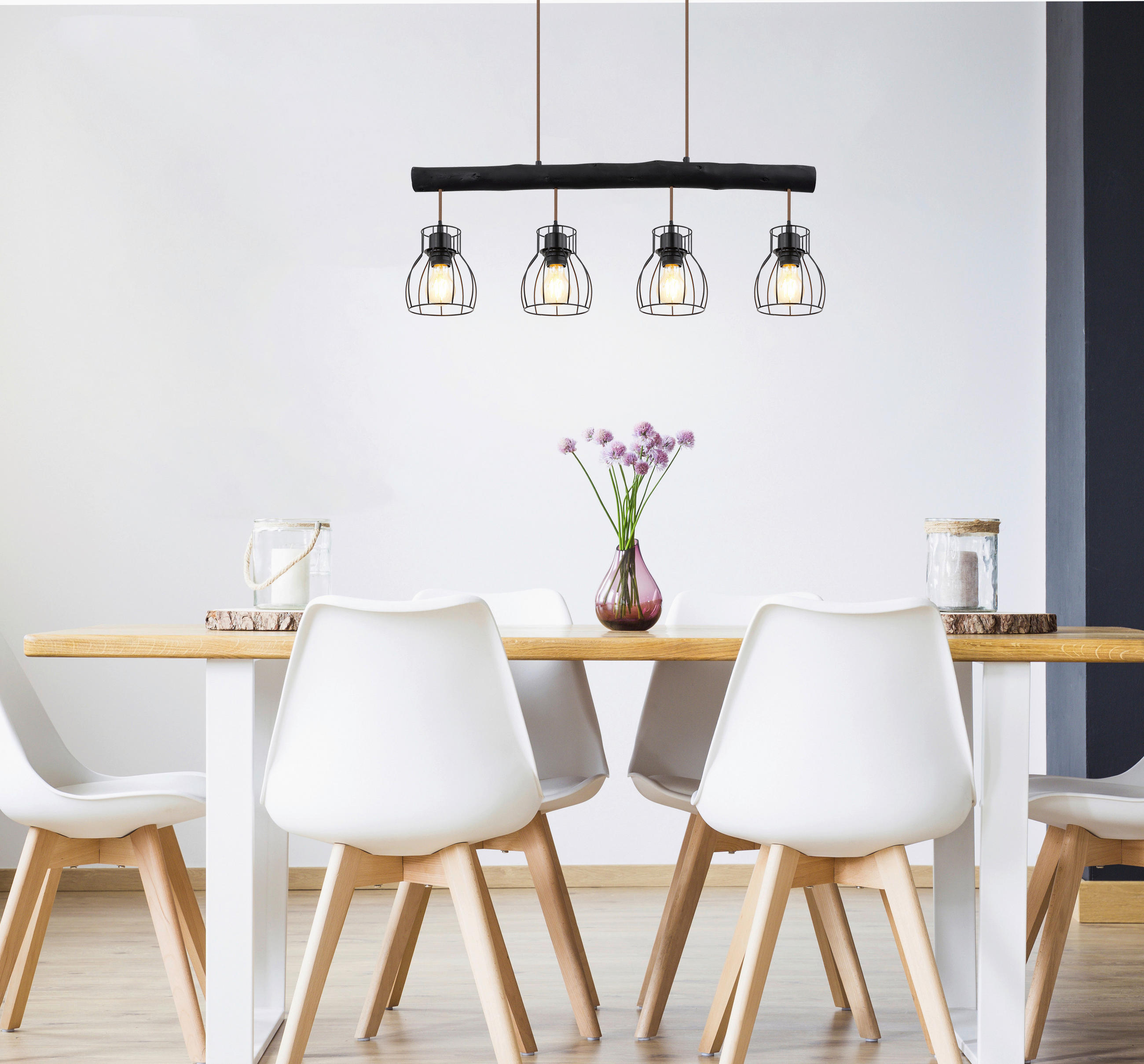 HÄNGELEUCHTE 82,5/13,60/140 cm   - Schwarz, Basics, Holz/Metall (82,5/13,60/140cm) - Globo