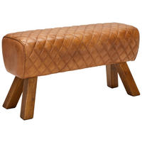 HOCKERBANK 90/46/30 cm Echtleder Braun Mangoholz massiv  - Naturfarben/Braun, LIFESTYLE, Leder/Holz (90/46/30cm) - Livetastic