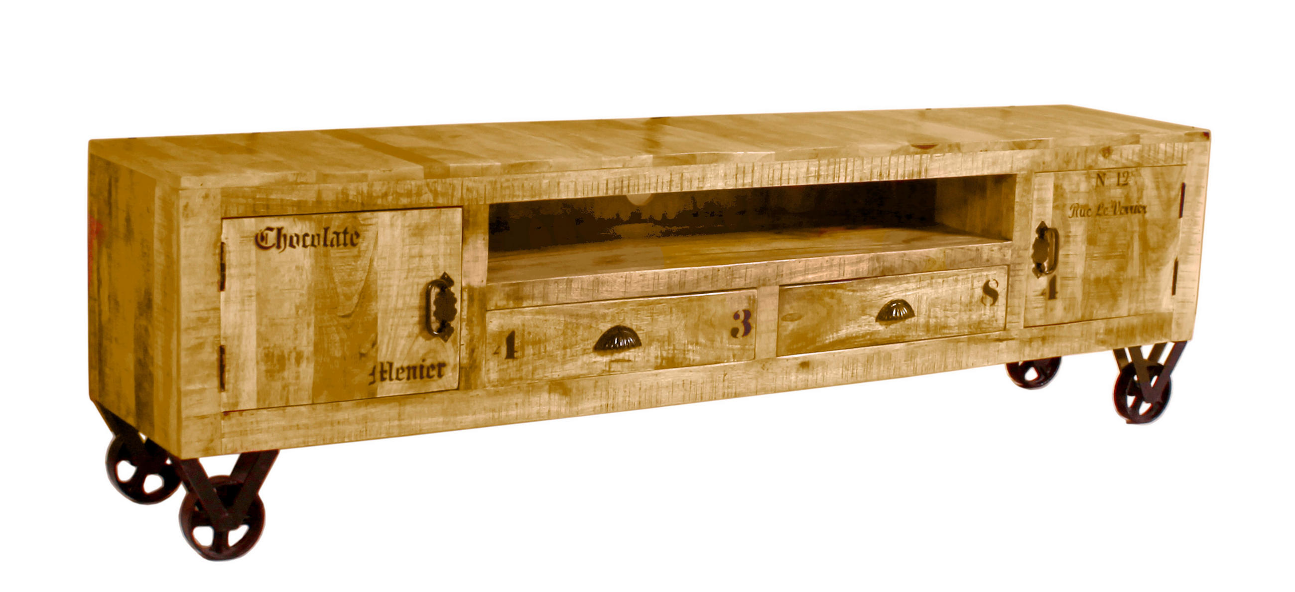 Mid.you Lowboard Natur, Schwarz 200x55x40 cm