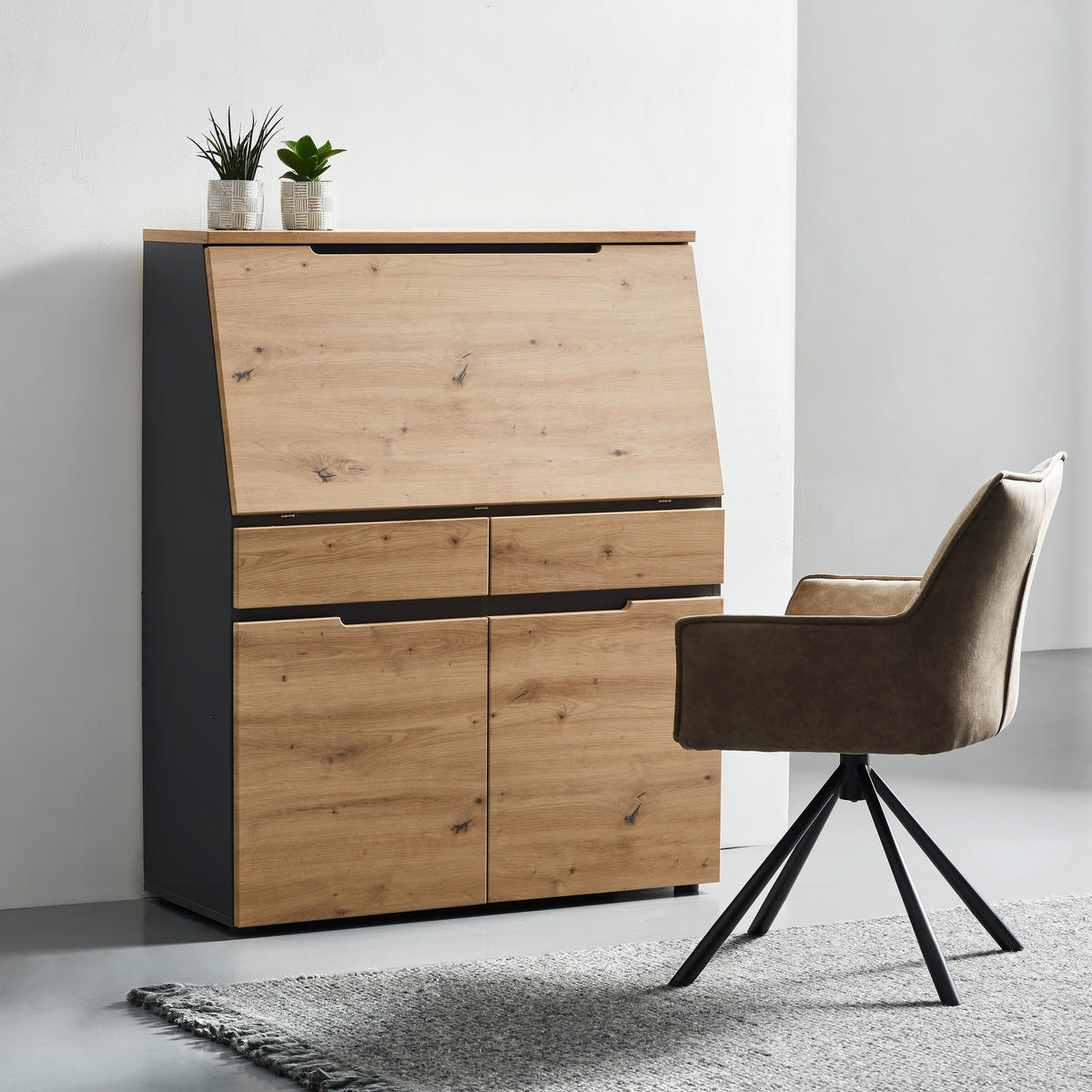 SEKRETÁŘ, 100/124/41 cm - černá/barvy grafitu, Design, kompozitní dřevo/plast (100/124/41cm) - Voleo