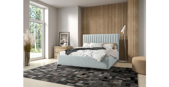 POLSTERBETT gepolstertes Kopfteil, Lattenrost, Bettkasten Blaugrau 180/200 cm  - Blaugrau/Schwarz, KONVENTIONELL, Holz/Textil (180/200cm) - Hom`in