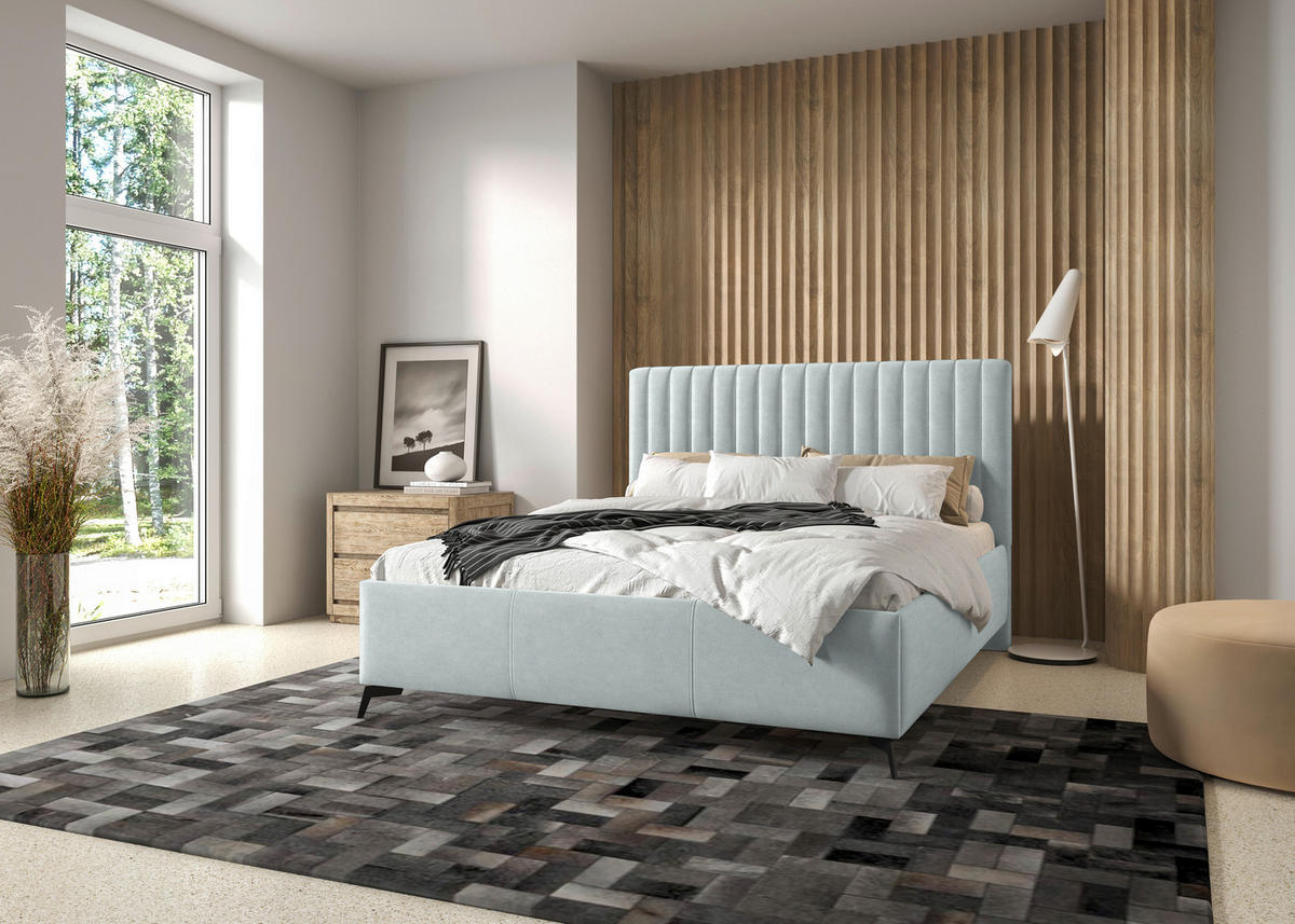 POLSTERBETT gepolstertes Kopfteil, Lattenrost, Bettkasten 180/200 cm  in Blaugrau  - Blaugrau/Schwarz, KONVENTIONELL, Holz/Textil (180/200cm) - Boxxx