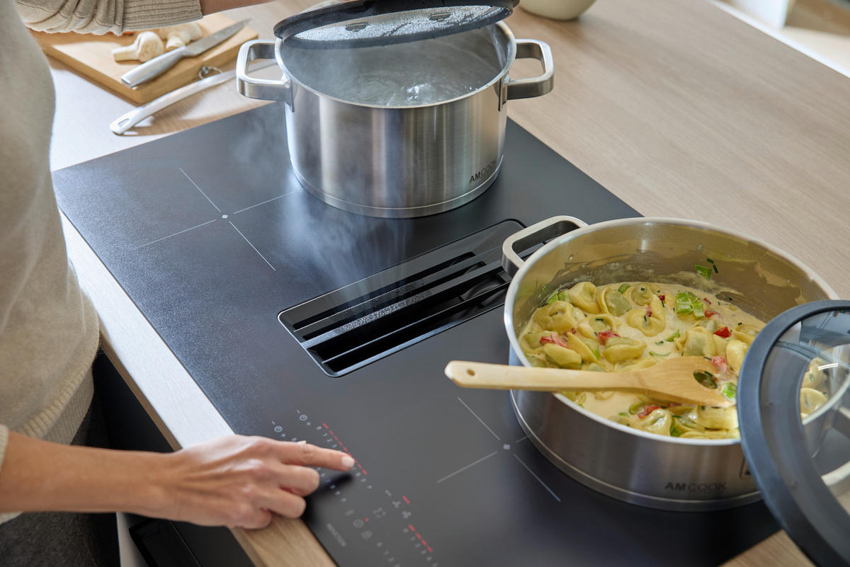 KOCHFELD-DUNSTABZUG-KOMBI DKEX8050IM  - Schwarz, Basics, Glas/Metall (80/23/51cm) - Dieter Knoll