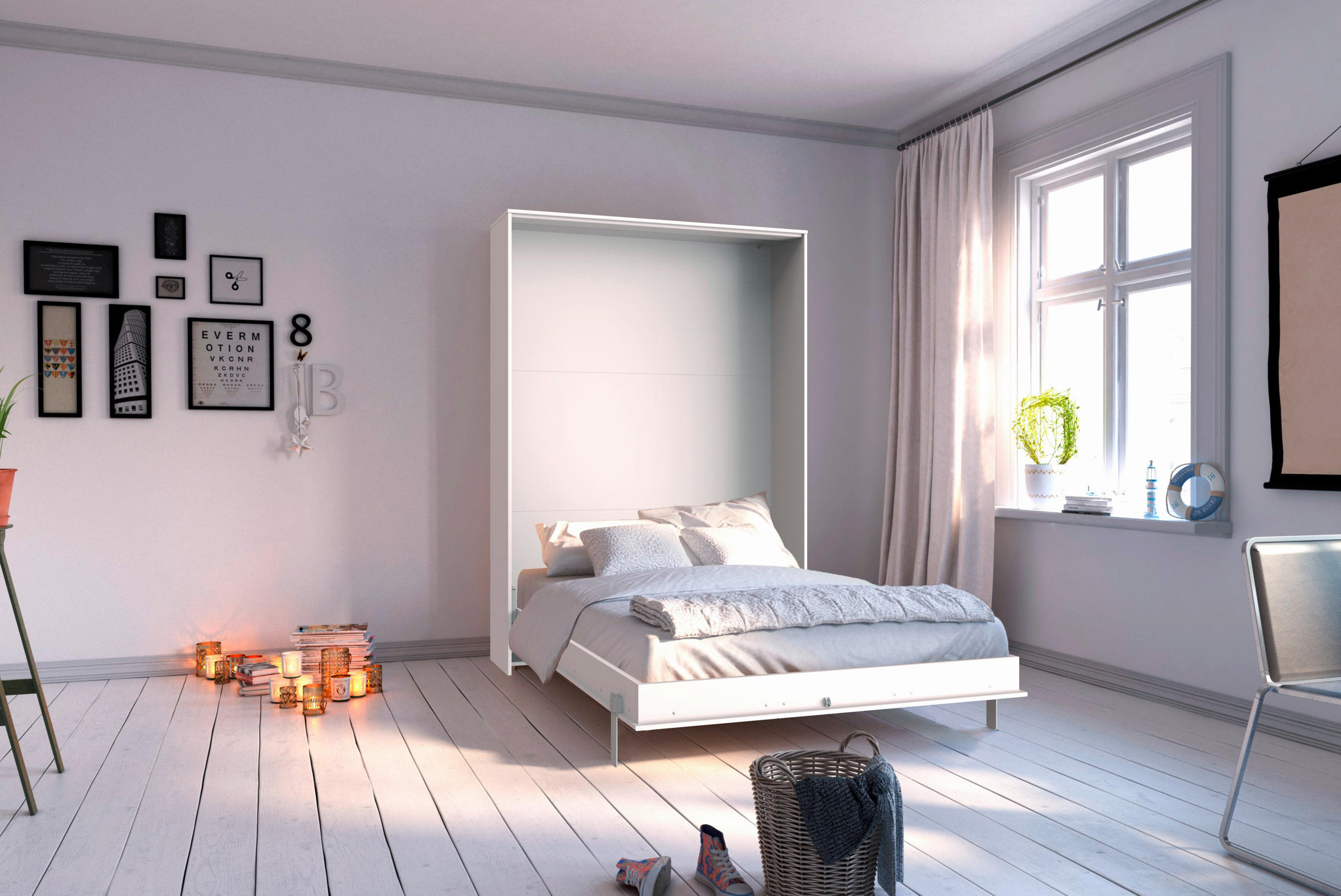 SCHRANKBETT 140/200 cm Weiss  - Weiss/Alufarben, Konventionell, Holz/Holzwerkstoff (140/200cm) - MID.YOU