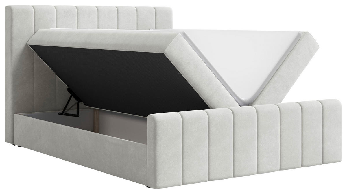BOXBETT 140/200 cm,  in Silberfarben, Bettkasten, Topper, H2 + H3 = mittel + fest  - Silberfarben/Schwarz, MODERN, Holz/Kunststoff (140/200cm) - MID.YOU