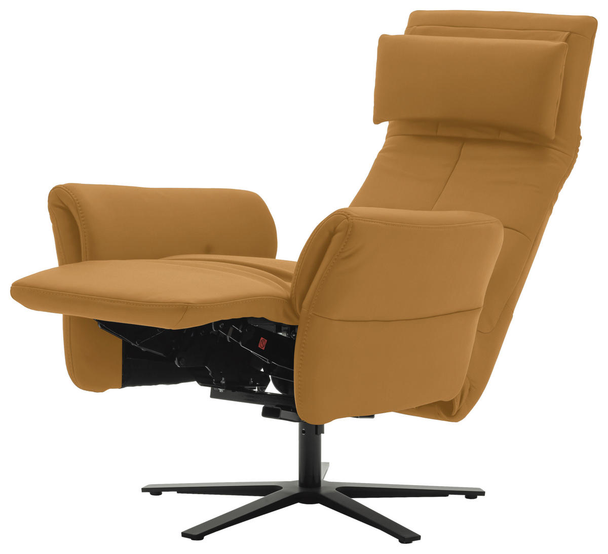 RELAXSESSEL Echtleder Relaxfunktion, Kopfteilverstellung, Nackenkissen    - Currygelb/Schwarz, Design, Leder/Metall (81/118/82cm) - Schöner Wohnen