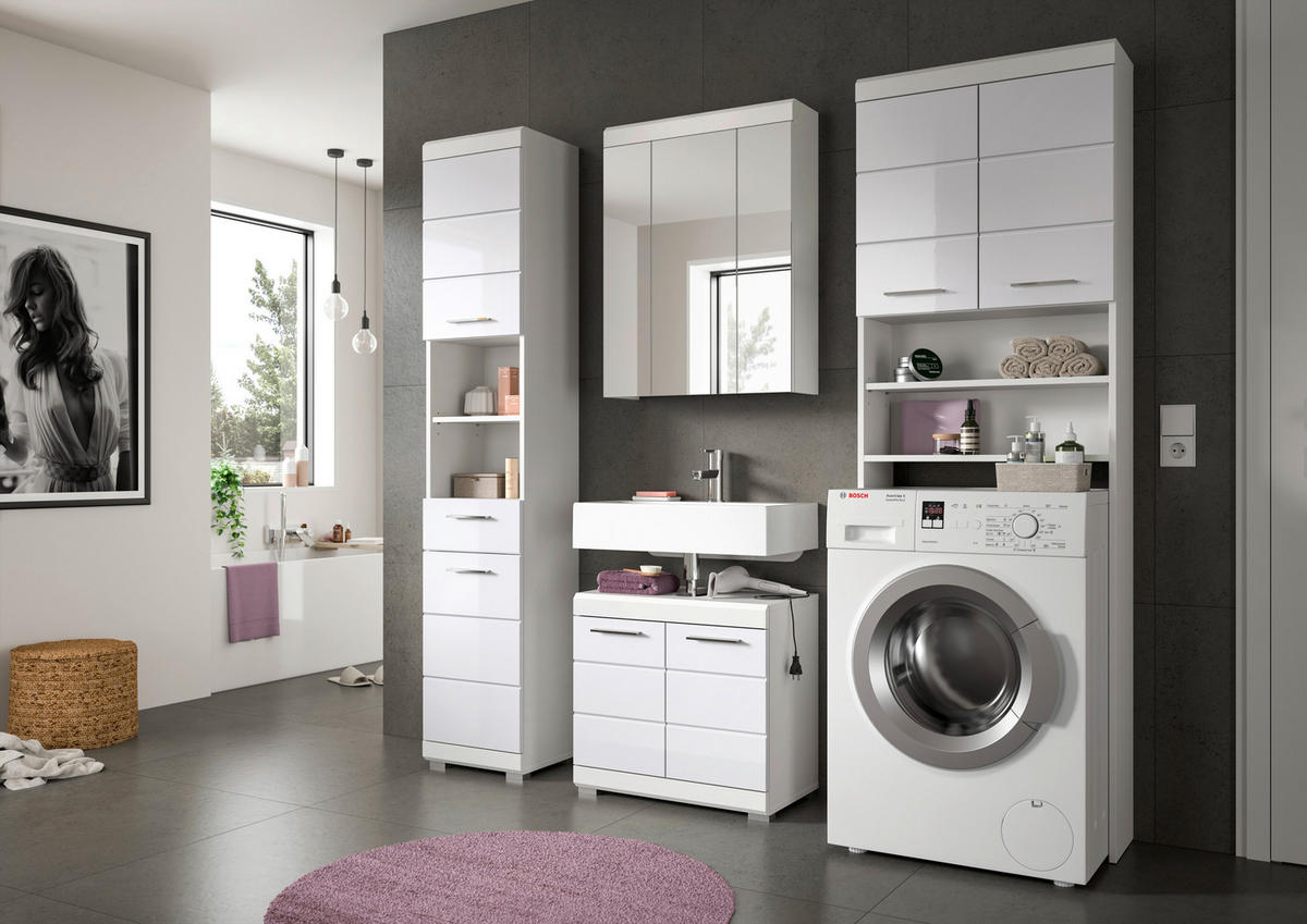 BADEZIMMER 4-teilig  in 160 cm  - Weiß Hochglanz/Silberfarben, MODERN, Glas/Holzwerkstoff (160cm) - MID.YOU