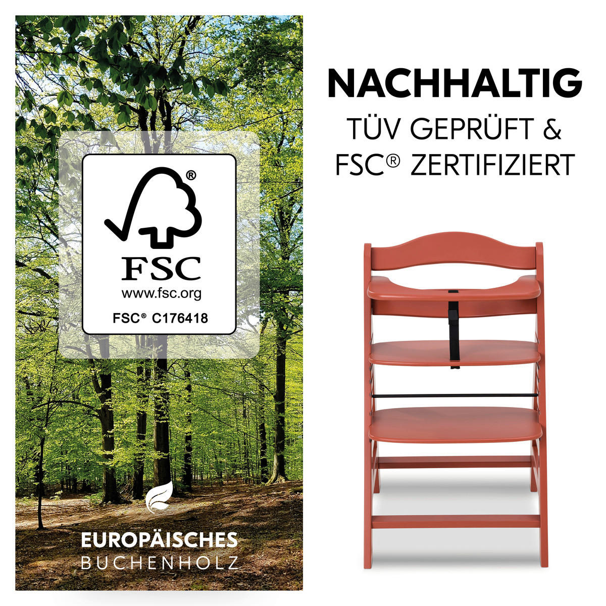 HOCHSTUHL ALPHA +  - Terracotta, Basics, Holz (56/77/48cm) - Hauck