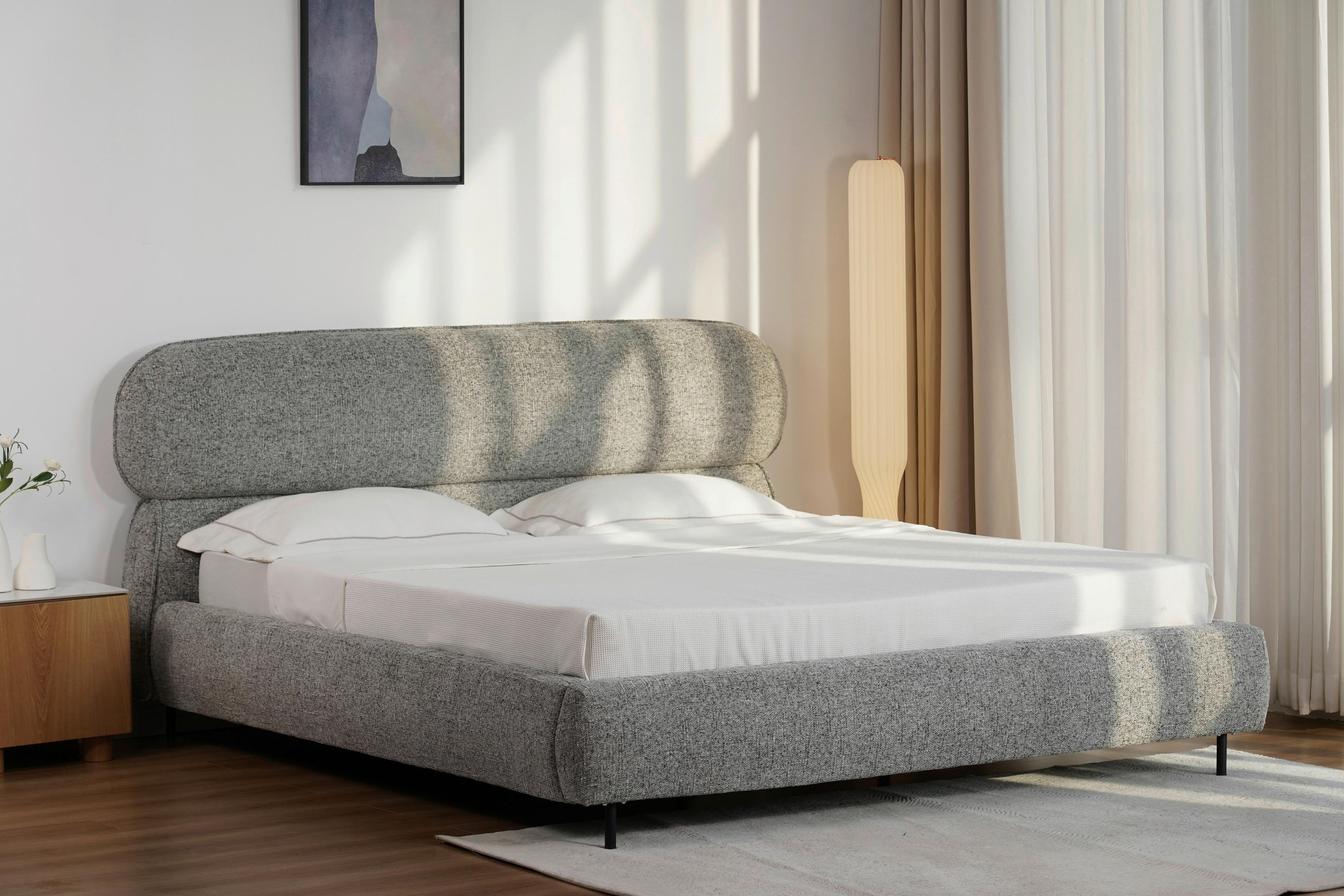 POLSTERBETT 180/200 cm,  in Eichefarben, gepolstertes Kopfteil, Lattenrost,  - Eichefarben/Schwarz, Design, Holz/Textil (180/200cm) - Boxxx