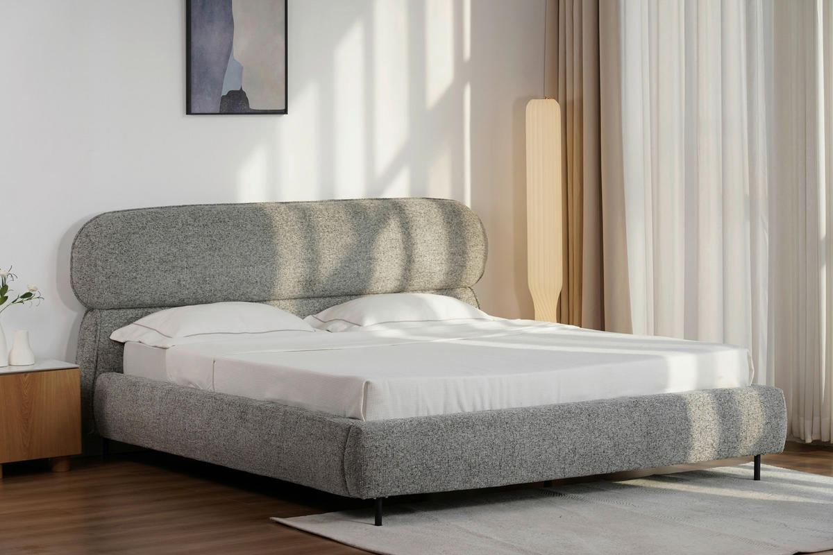 POLSTERBETT 180/200 cm,  in Eichefarben, gepolstertes Kopfteil, Lattenrost,  - Eichefarben/Schwarz, Design, Holz/Textil (180/200cm) - Boxxx