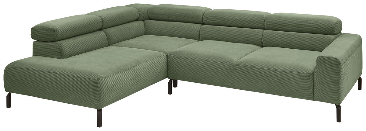 ECKSOFA inkl. Funktion Ottomane links  Olivgrün Feincord  - Schwarz/Olivgrün, Design, Textil/Metall (219/273cm) - Pure Home Lifestyle