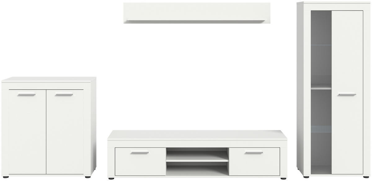 WOHNWAND 4-teilig  in Weiß  330/159/35 cm  - Silberfarben/Schwarz, Design, Glas/Holzwerkstoff (330/159/35cm) - MID.YOU