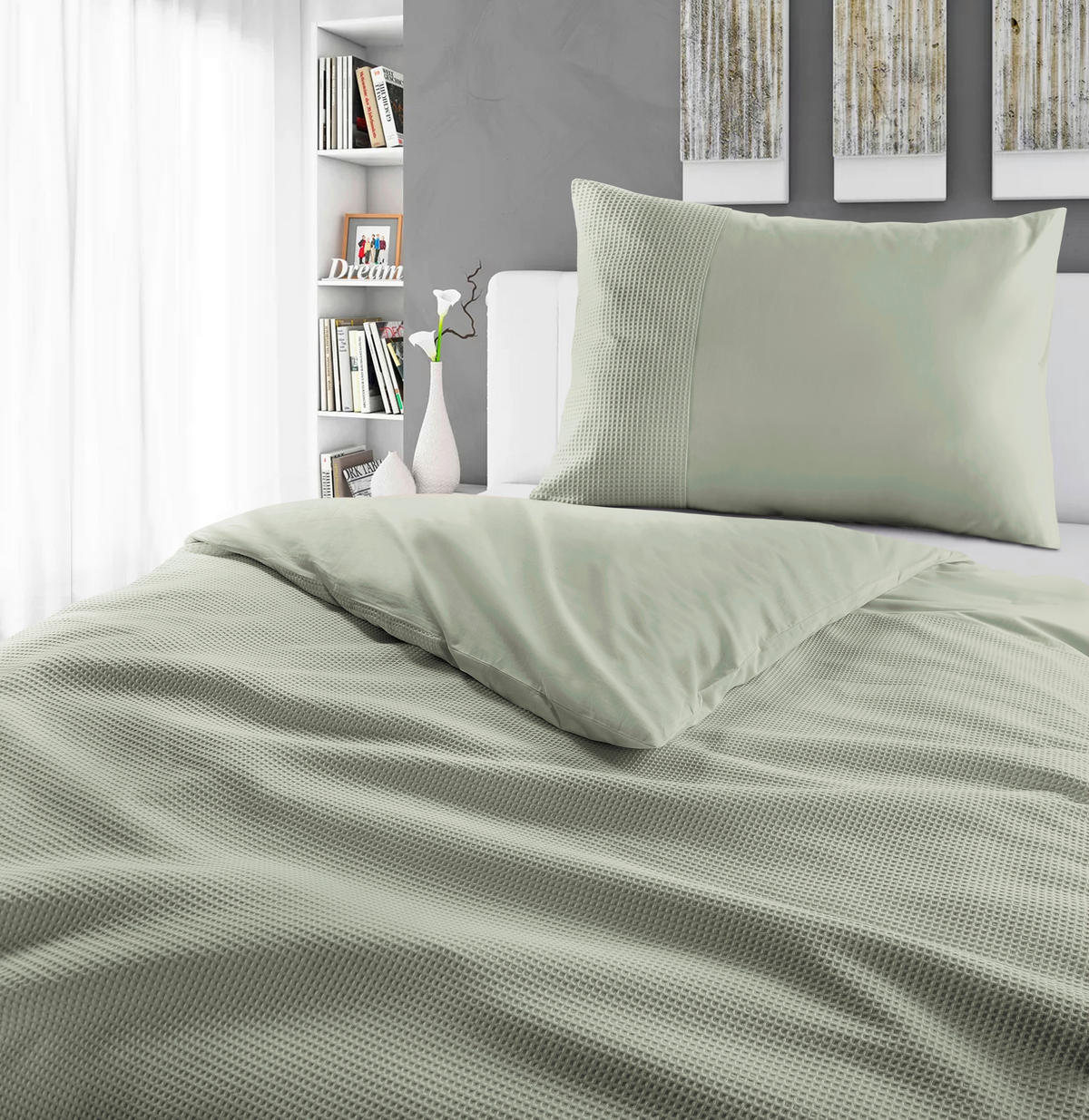 BETTWÄSCHE Waffelpiqué 135/200 cm  - Salbeigrün, Basics, Textil (135/200cm) - Novel