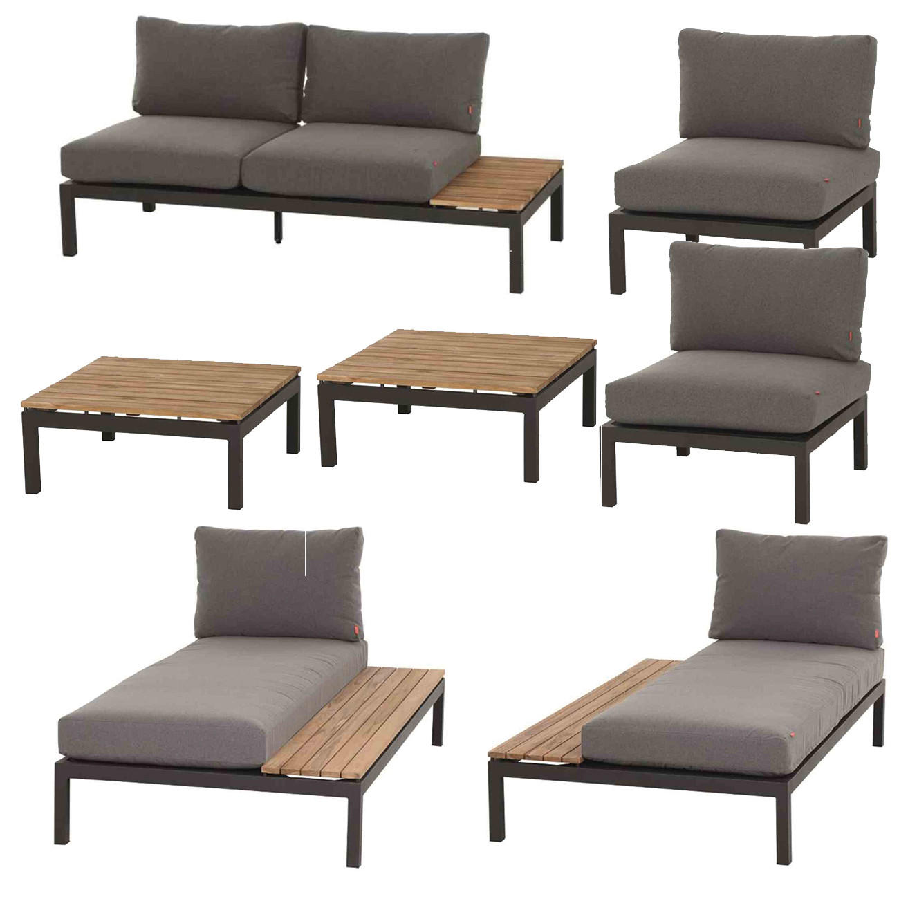 LOUNGEGARNITUR Teakholz massiv Aluminium  - Anthrazit/Grau, KONVENTIONELL, Holz/Kunststoff - Siena Garden