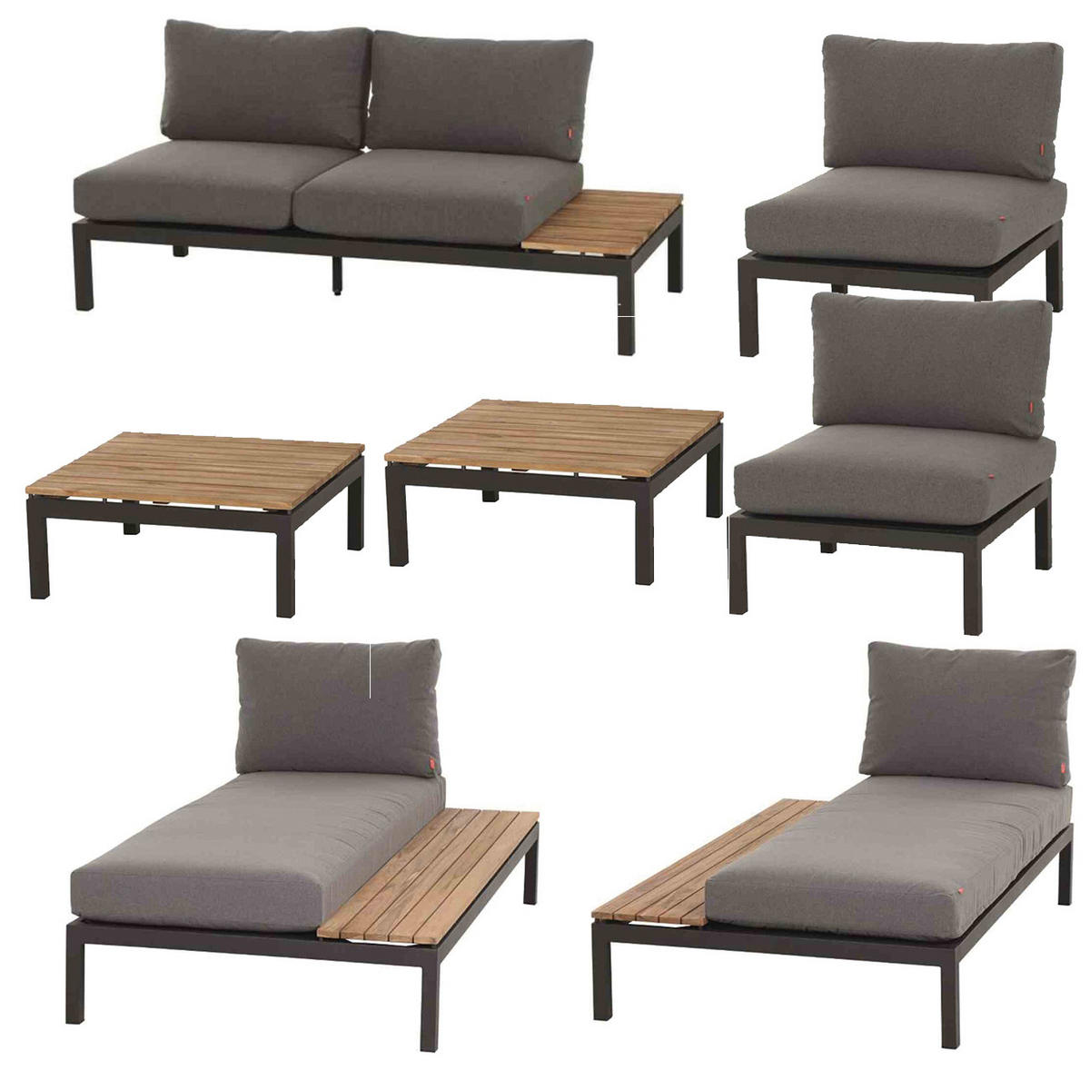 LOUNGEGARNITUR Teakholz massiv Aluminium  - Anthrazit/Grau, KONVENTIONELL, Holz/Kunststoff - Siena Garden