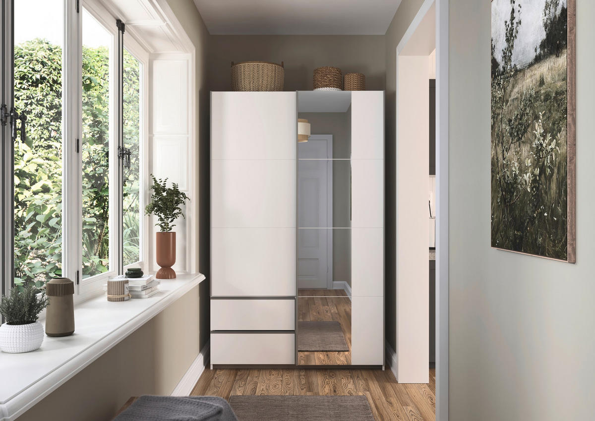SCHWEBETÜRENSCHRANK  in Weiß  - Alufarben/Weiß, MODERN, Holzwerkstoff (131/210/59cm) - Rauch Möbel