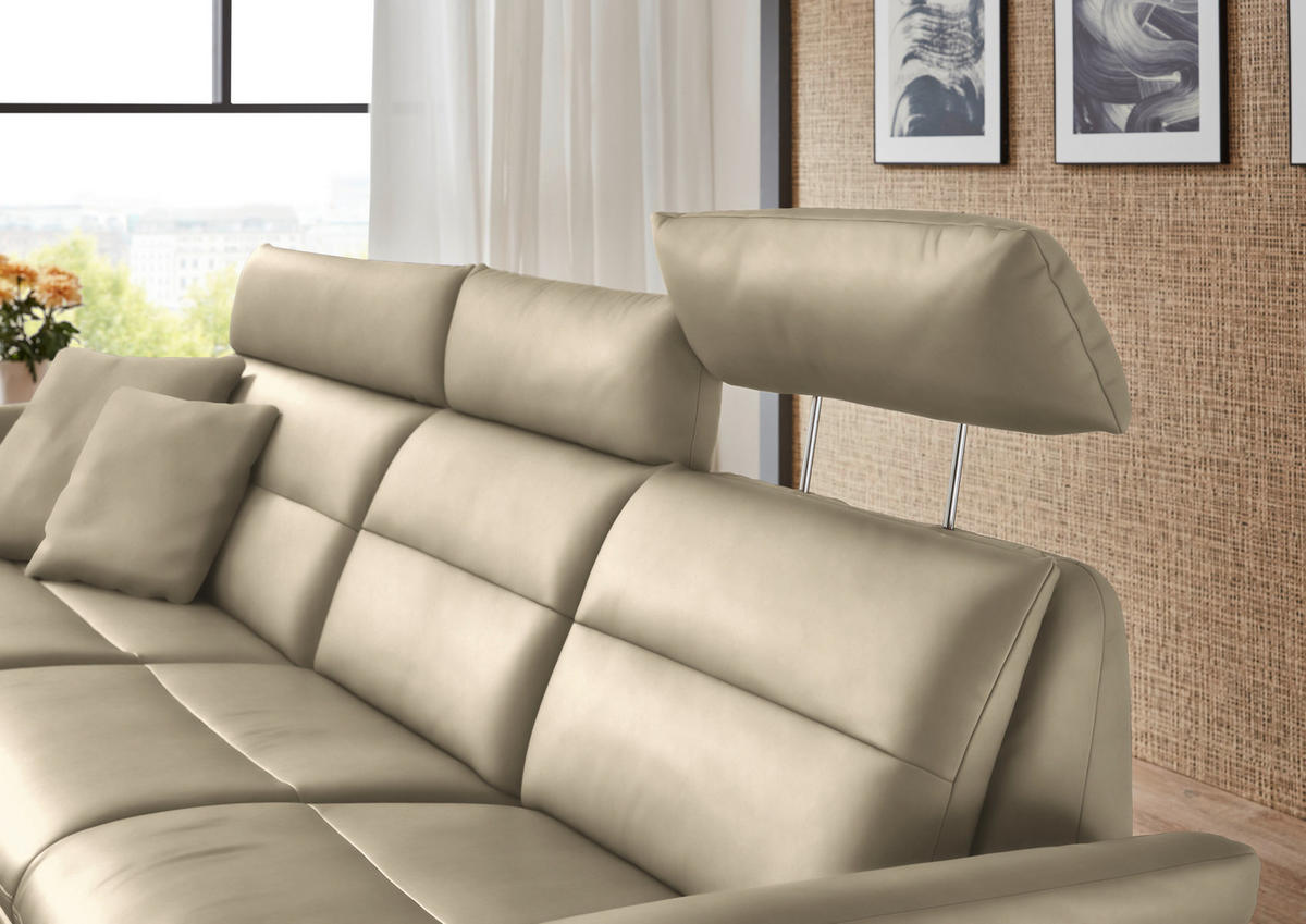 ECKSOFA in Echtleder Ecru  169/298 cm  - Ecru/Schwarz, Design, Leder/Metall (169/298cm) - Dieter Knoll