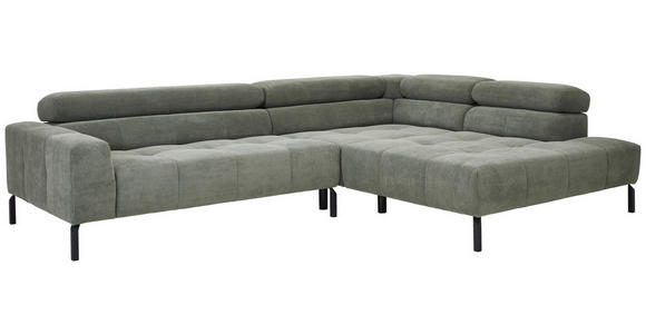 ECKSOFA in Feincord Olivgrün  - Schwarz/Olivgrün, KONVENTIONELL, Textil/Metall (311/219cm) - Hom`in