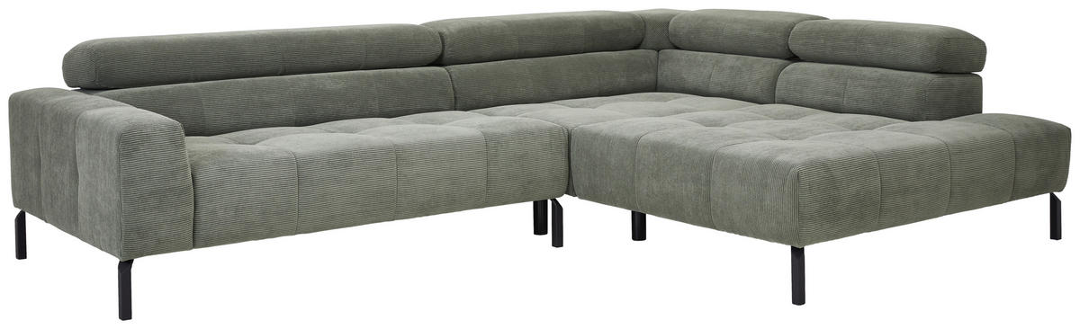 CANAPÉ D'ANGLE in Feincord Olivgrün  - Schwarz/Olivgrün, Konventionell, Textil/Metall (311/219cm) - Hom`in
