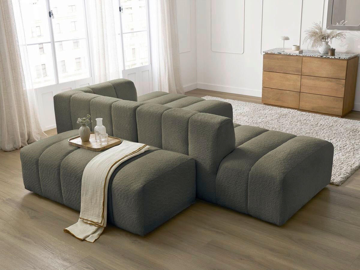 ECKSOFA  ANNECY Grün Bouclé  - Schwarz/Grün, MODERN, Kunststoff/Textil (262/170cm)