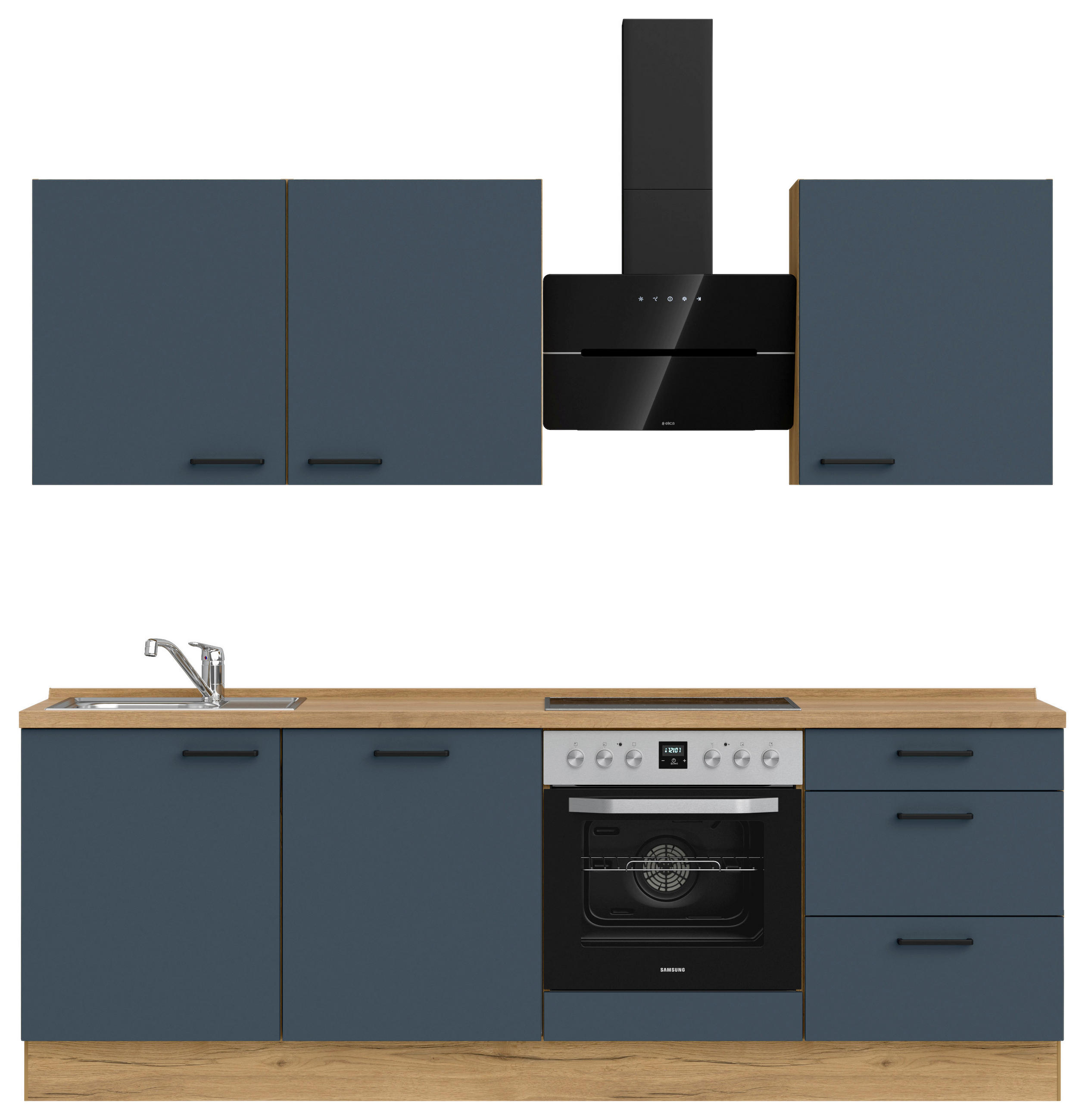 KÜCHENBLOCK 240 cm   in Eichefarben, Dunkelblau  - Eichefarben/Schwarz, MODERN, Holzwerkstoff/Metall (240cm) - Nobilia