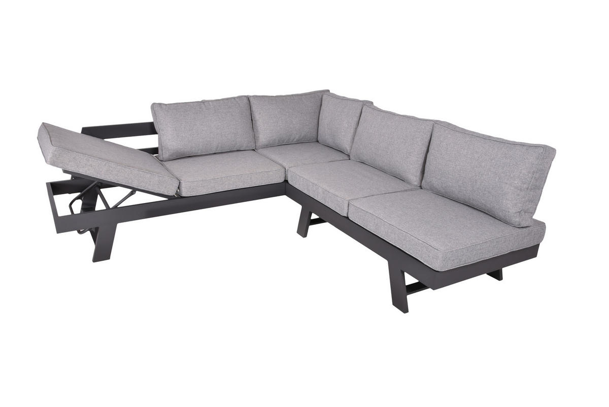 LOUNGEGARNITUR 3-teilig   Aluminium  - Schwarz/Grau, Basics, Kunststoff/Textil - Gardenson