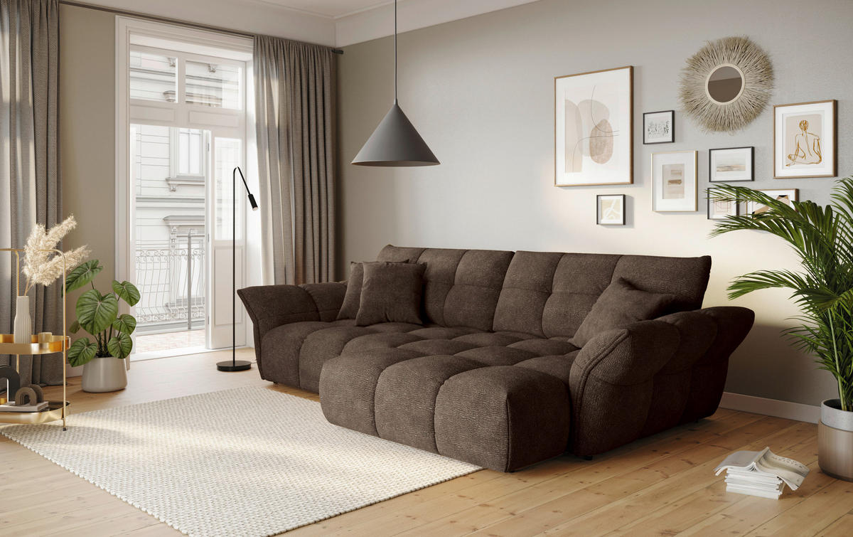ECKSOFA Dunkelbraun Chenille Rücken echt  - Dunkelbraun/Schwarz, Design, Kunststoff/Textil (312/177cm) - Welnova