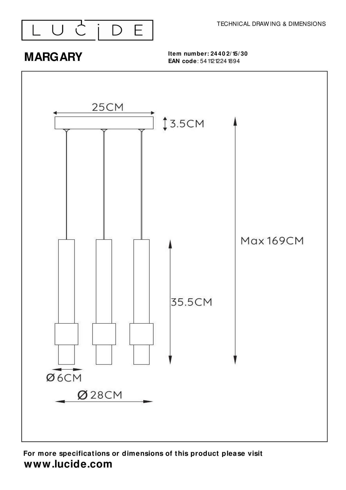 LED-HÄNGELEUCHTE MARGARY 28/28/169 cm   - Design, Metall (28/28/169cm) - Lucide