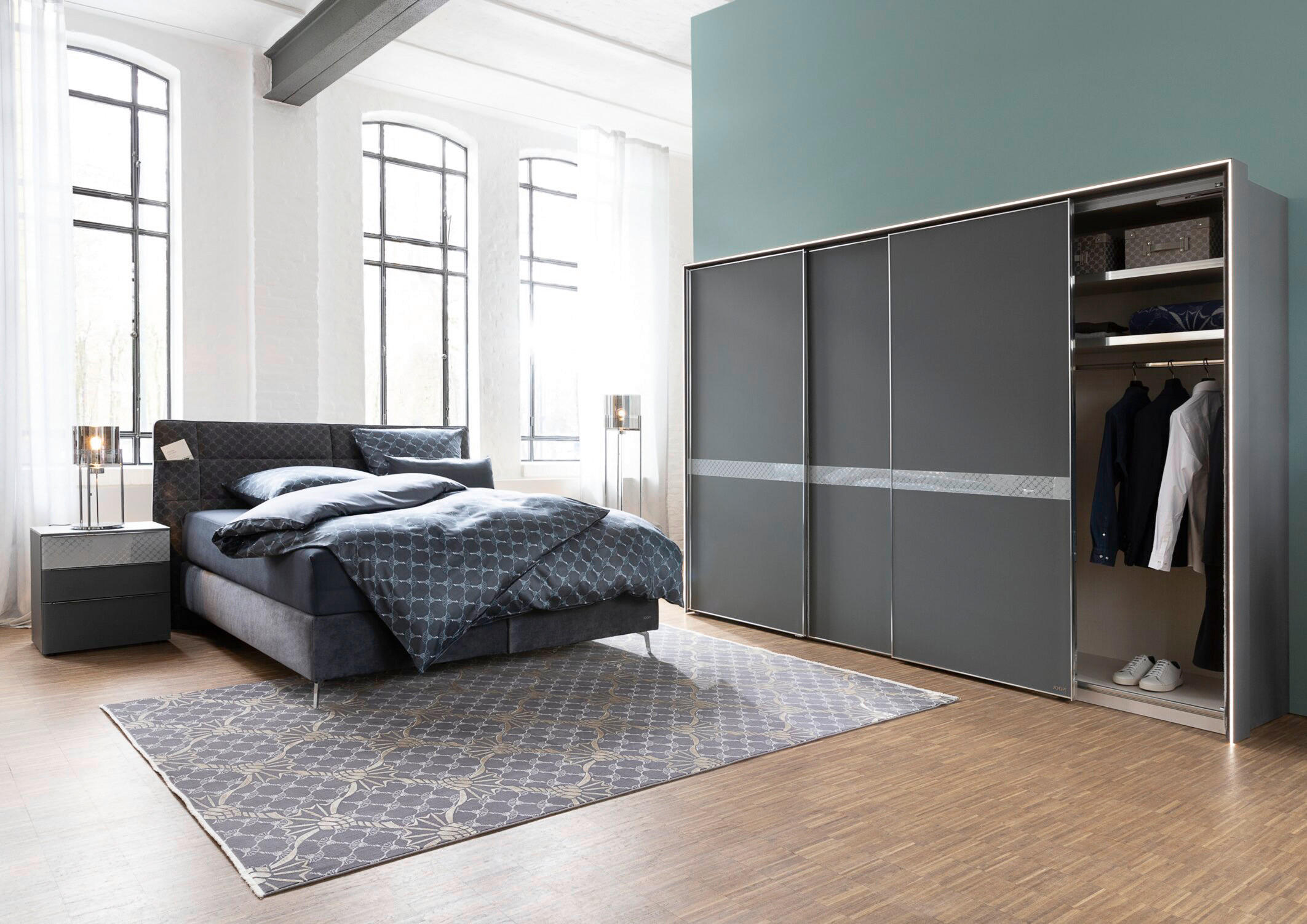 POSTEL BOXSPRING, 180/200 cm, šedá - šedá/barvy chromu, Design, textil (180/200cm) - Joop!