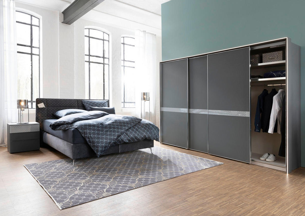 BOXSPRINGBETT 180/200 cm  in Grau  - Chromfarben/Grau, Design, Textil (180/200cm) - Joop!