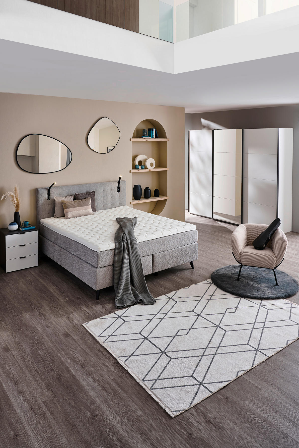 BOXSPRINGBETT 180/200 cm  in Hellgrau  - Hellgrau/Schwarz, Konventionell, Holz/Textil (180/200cm) - Voleo