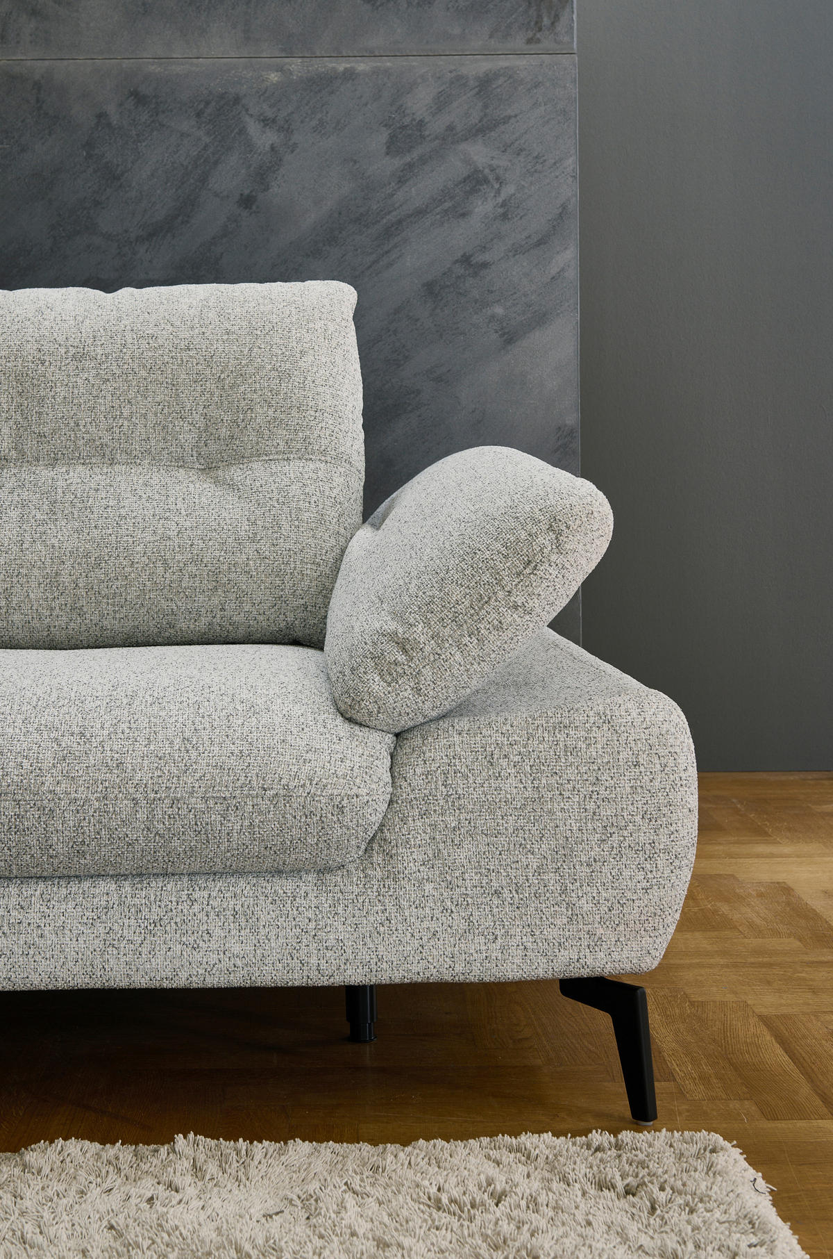 ECKSOFA Hellgrau Flachgewebe  - Hellgrau/Schwarz, Design, Textil/Metall (168/303cm) - Valdera