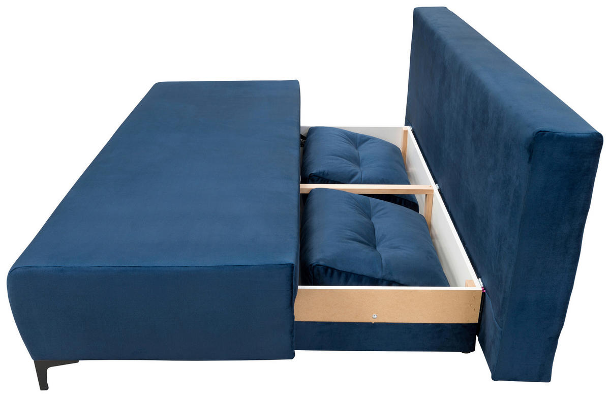 BOXSPRINGSOFA Samt Dunkelblau  - Schwarz/Dunkelblau, MODERN, Textil/Metall (201/100/105cm) - MID.YOU