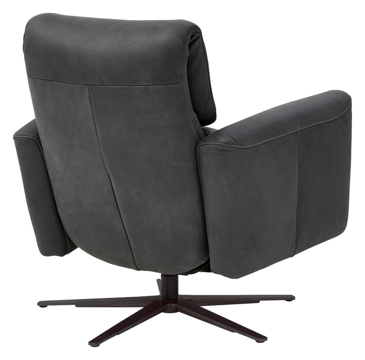 RELAXSESSEL Echtleder Relaxfunktion, Kopfteilverstellung, Rücken echt    - Schwarz/Graphitfarben, Design, Leder/Metall (74/88-117/82-183cm) - Musterring