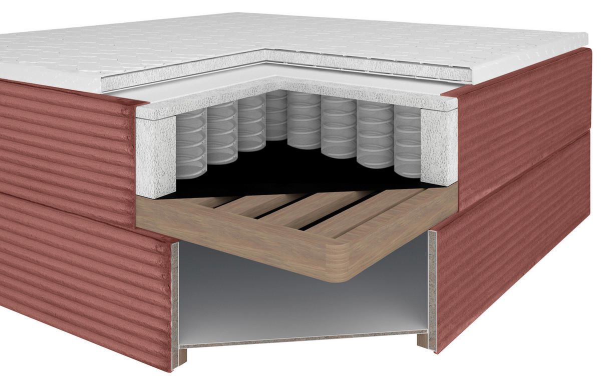 BOXBETT 120/200 cm,  in Altrosa, Matratze, Bettkasten, Topper, H3 = fest  - Schwarz/Altrosa, Trend, Kunststoff/Textil (120/200cm) - Boxxx